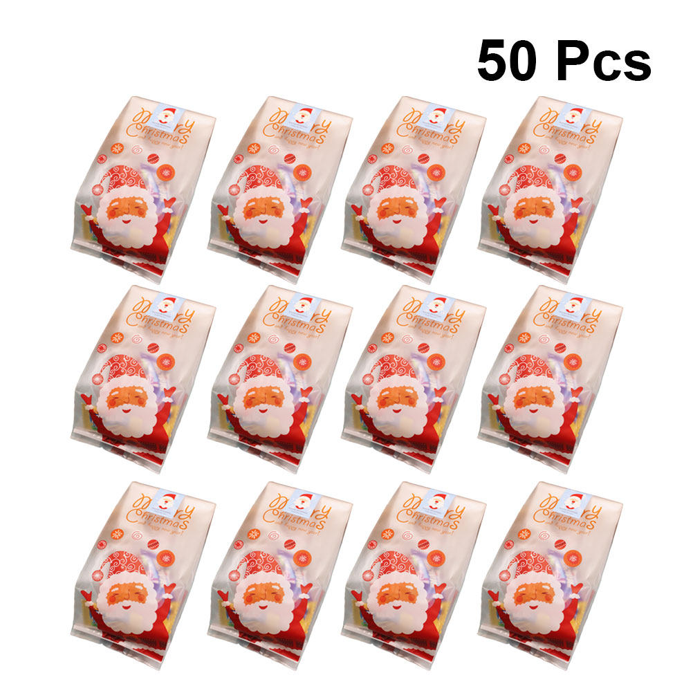 Xmas Food Snacks - 50枚入りプラスチック製ベーキングバッグ クリスマス柄ギフトポーチ クッキー・スナック収納用 透明食品包装 クリスマスパーティーの記念品