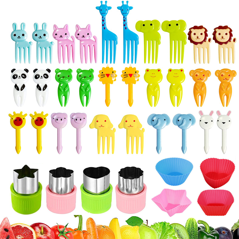 Food Snacks For Toddlers - かわいいミニ食品ピック子供動物幼児漫画スナックケーキデザート食品フルーツフォークカッターシリコーン弁当箱仕切り