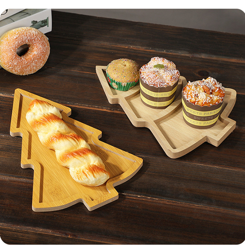 Xmas Food Snacks - クリスマスプレート木製トレイクリスマスツリー食器ドライフルーツスナックドージ木製トレイフルーツプレートレストランファーストフードプレート