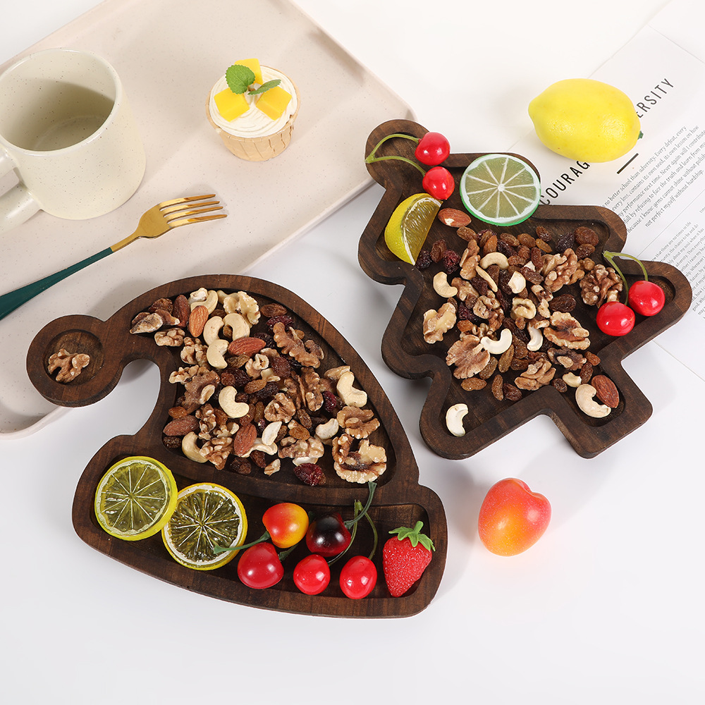 Xmas Food Snacks - クリスマスツリー型の帽子型トレイ 木製デザートボード デコレーション フルーツプレート スナック ケーキ