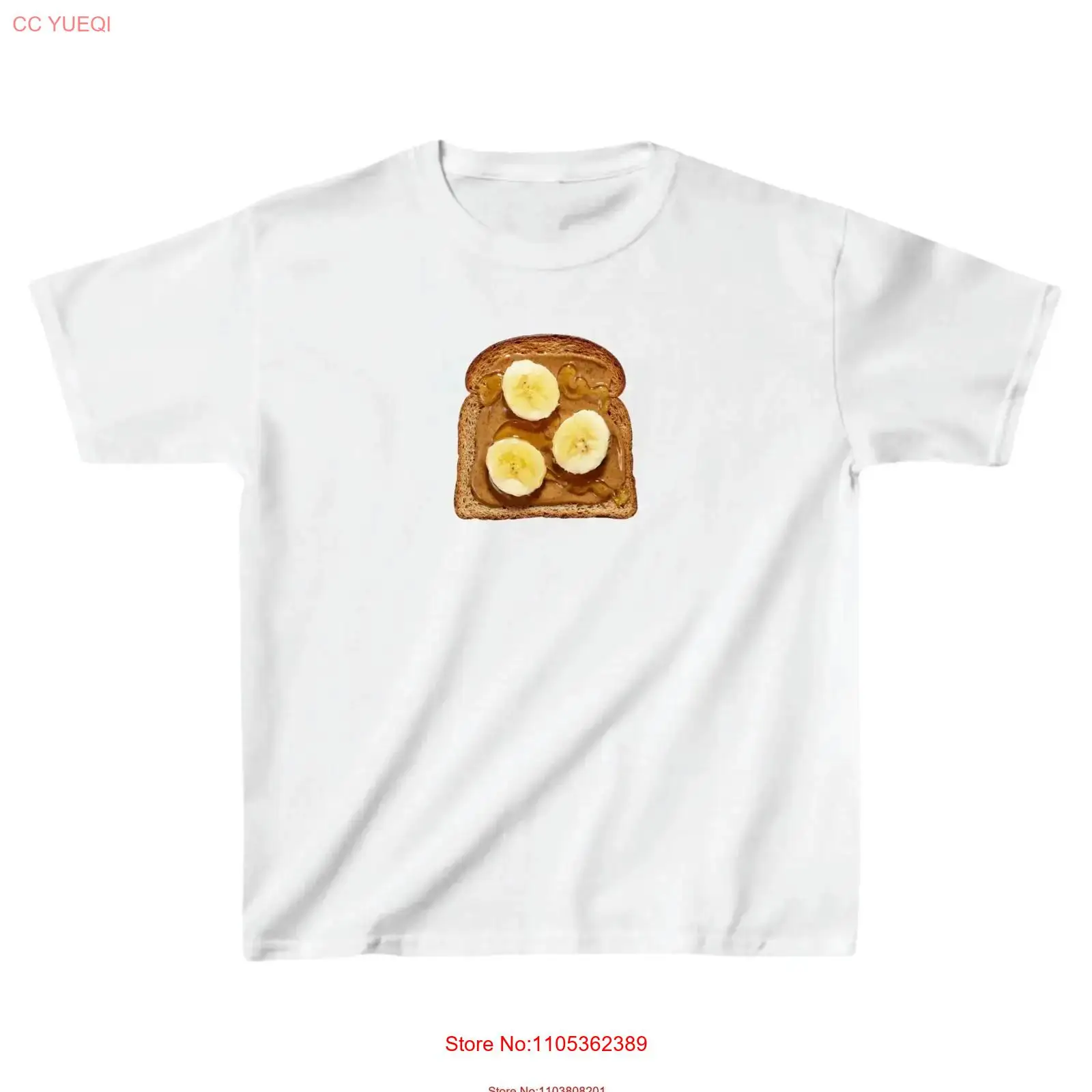 Peanut Butter Snack - バナナとピーナッツバターのトースト ベビー Tシャツ かわいいグルメ クロップトップ トレンディな朝食愛好家