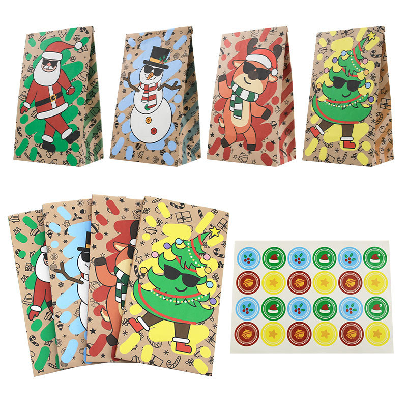 Xmas Food Snacks - クリスマス紙袋 24 個新しい角底ギフトバッグ耐油性スナックキャンディークッキー包装袋クリスマスパーティー食品テイクアウトパッケージ