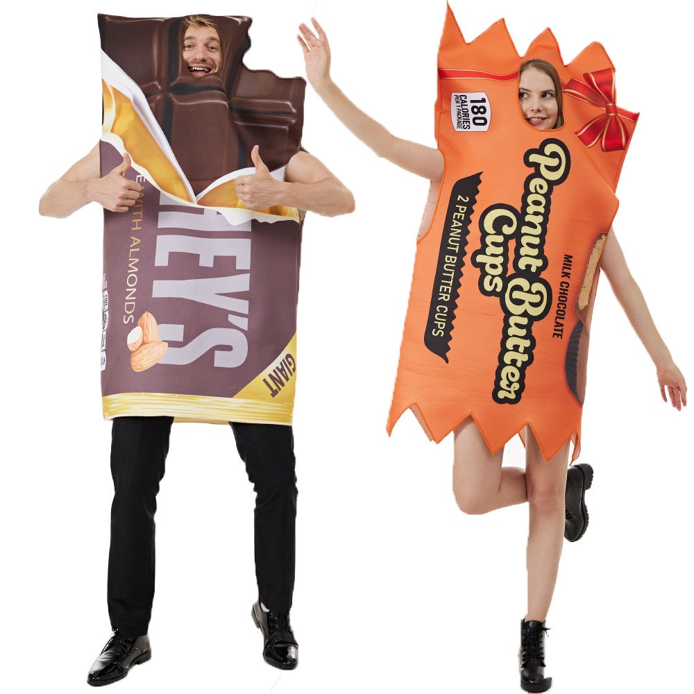 Peanut Butter Snack - 大人の面白いカップル衣装コスプレチョコレートとピーナッツバターの衣装スナックスポンジジャンプスーツハロウィンカーニバル仮装