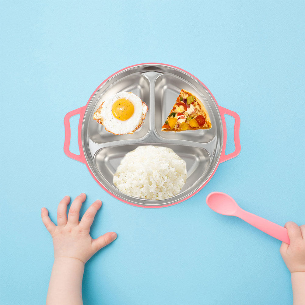 Food Snacks For Toddlers - ステンレス製子供用仕切り付きプレート 家庭用分割サービングトレイ 幼児用食事量調整スナックディナープレート