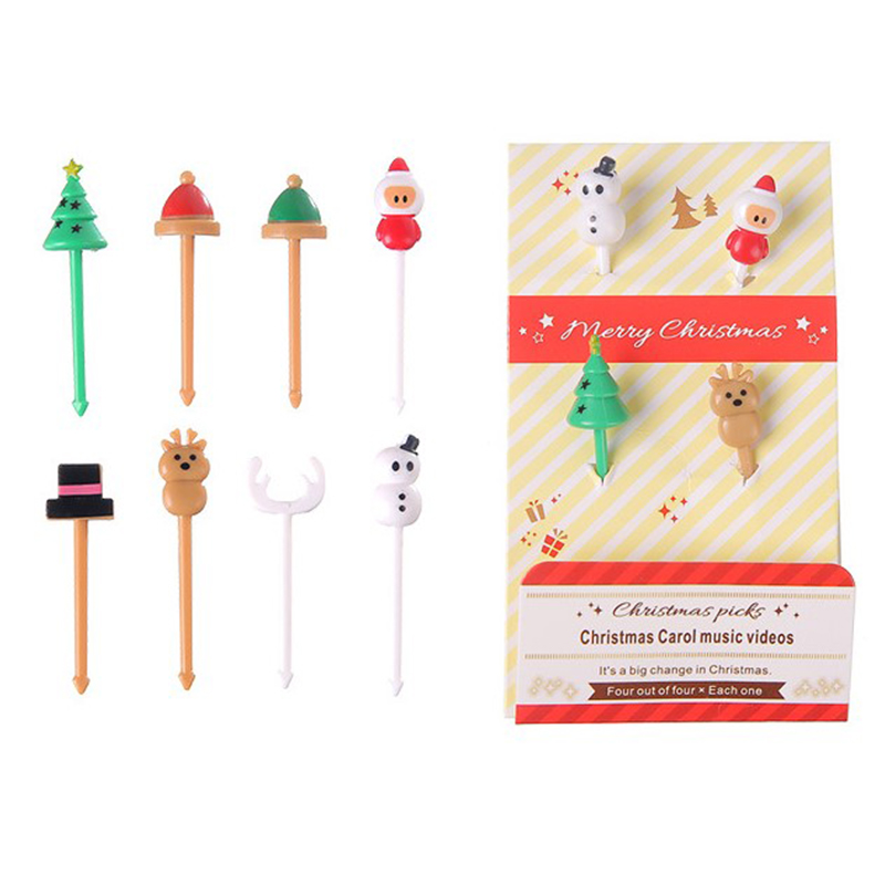 1セットかわいいミニ猫王冠フルーツクリスマス食品ピック子供ス - Xmas Food Snacks のレビューと価格