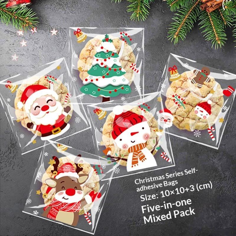 100 個のクリスマス自己粘着トリートバッグ食品グレードの透 - Xmas Food Snacks のレビューと価格
