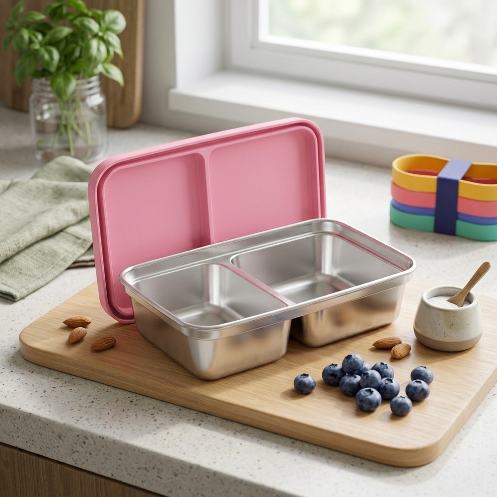 ステンレス製幼児用ランチボックス、2つのコンパートメント付き - Food Snacks For Toddlers のレビューと価格