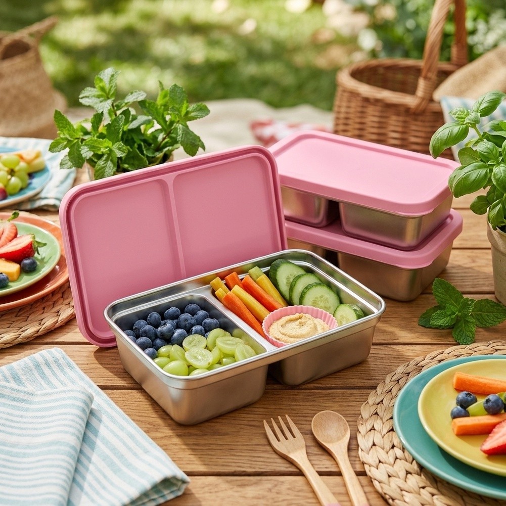 ステンレス製幼児用ランチボックス、2つのコンパートメント付き - Food Snacks For Toddlers のレビューと価格